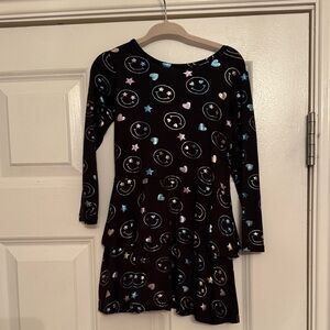 Pixielane Playful Smiley Face Kids Dress - Black